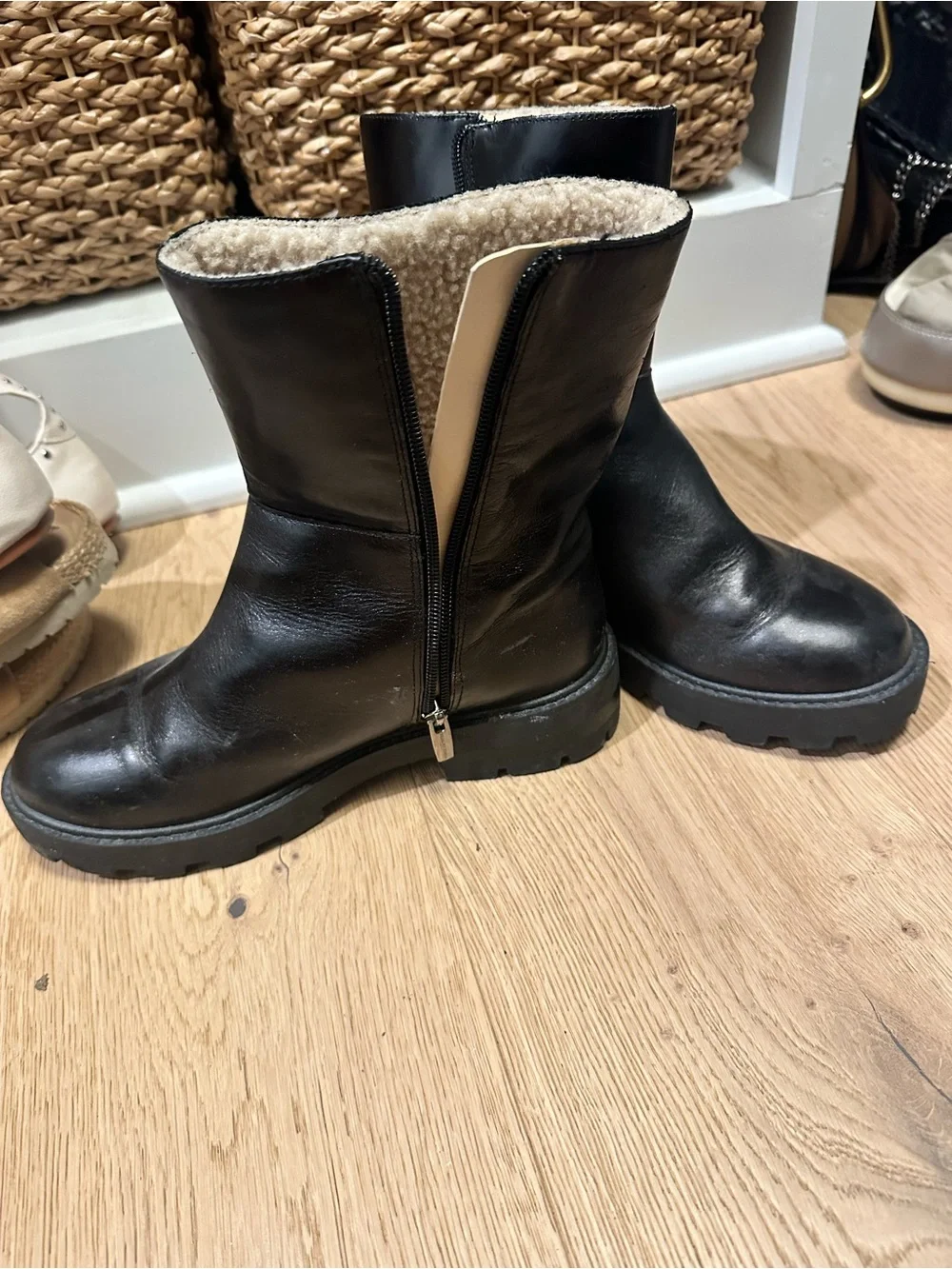 Vince Camuto Black Leather Side-Zip Lug Ankle Boots